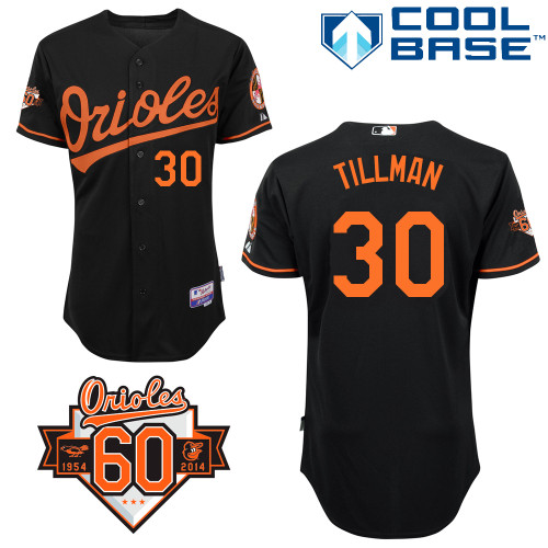 Chris Tillman #30 Youth Baseball Jersey-Baltimore Orioles Authentic Alternate Black Cool Base/Commemorative 60th Anniversary Patch MLB Jersey